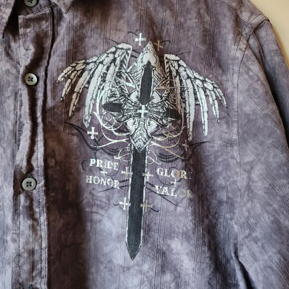 Helix Graphic Long Sleeve Button Up Shirt Mens Size XL Purple Cross Pride Honor - Picture 2 of 15